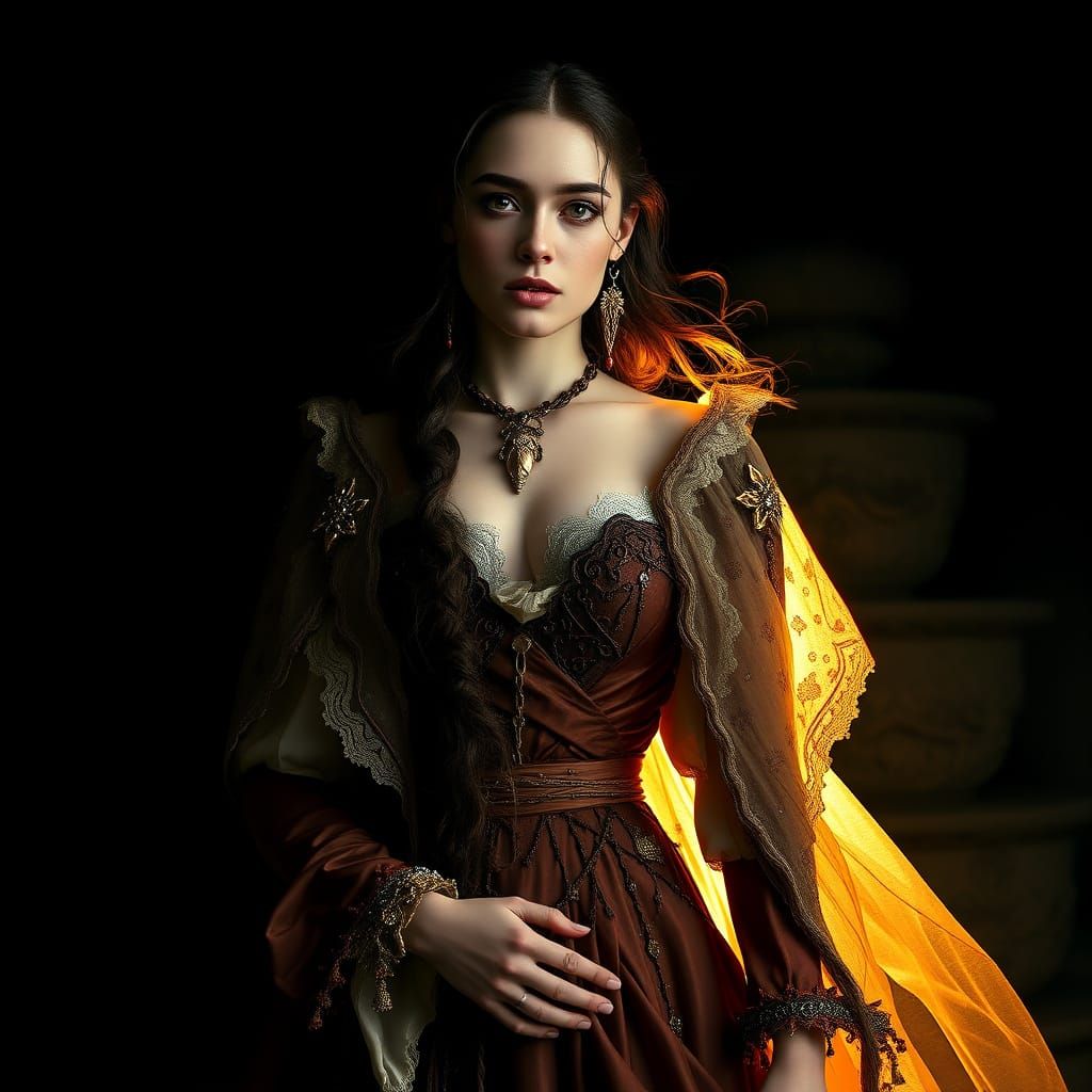 Hyperrealistic Portrait of a Woman in Elegant, High-Contrast...