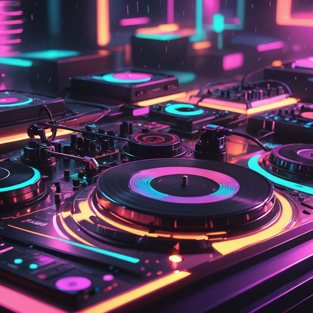 Vaporwave DJ in Neon-Lit Nightclub