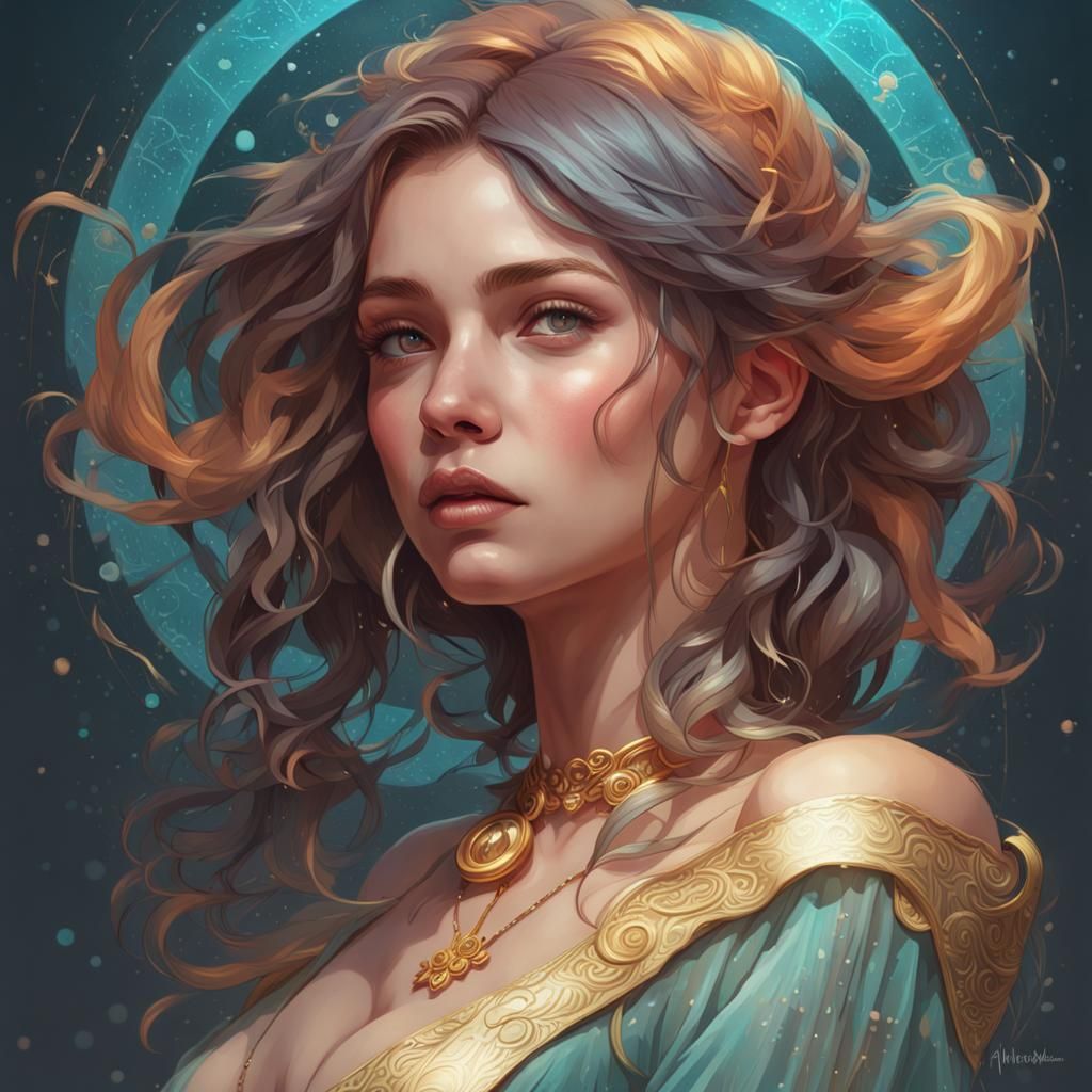 Pisces Zodiac Sign Girl Portrait in Art Nouveau Style