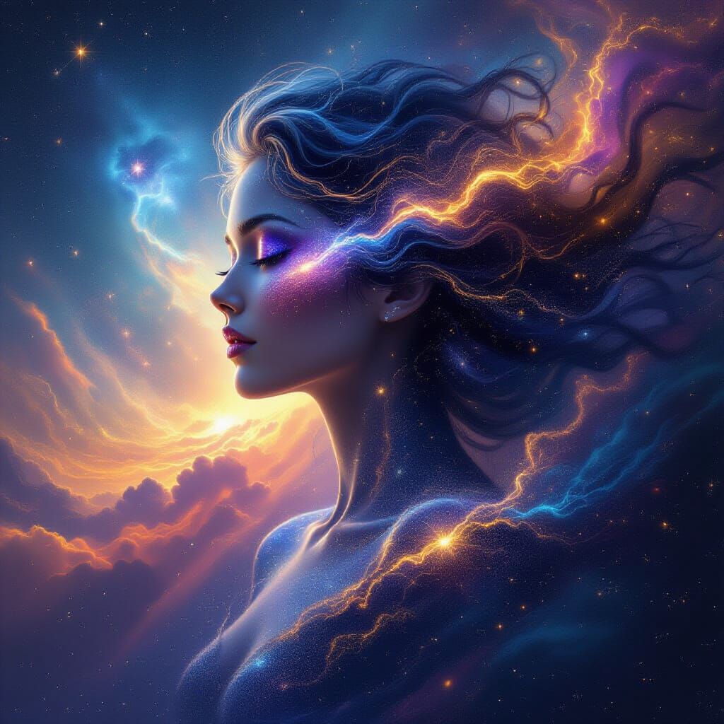 Cosmic Woman of Stardust and Nebulae