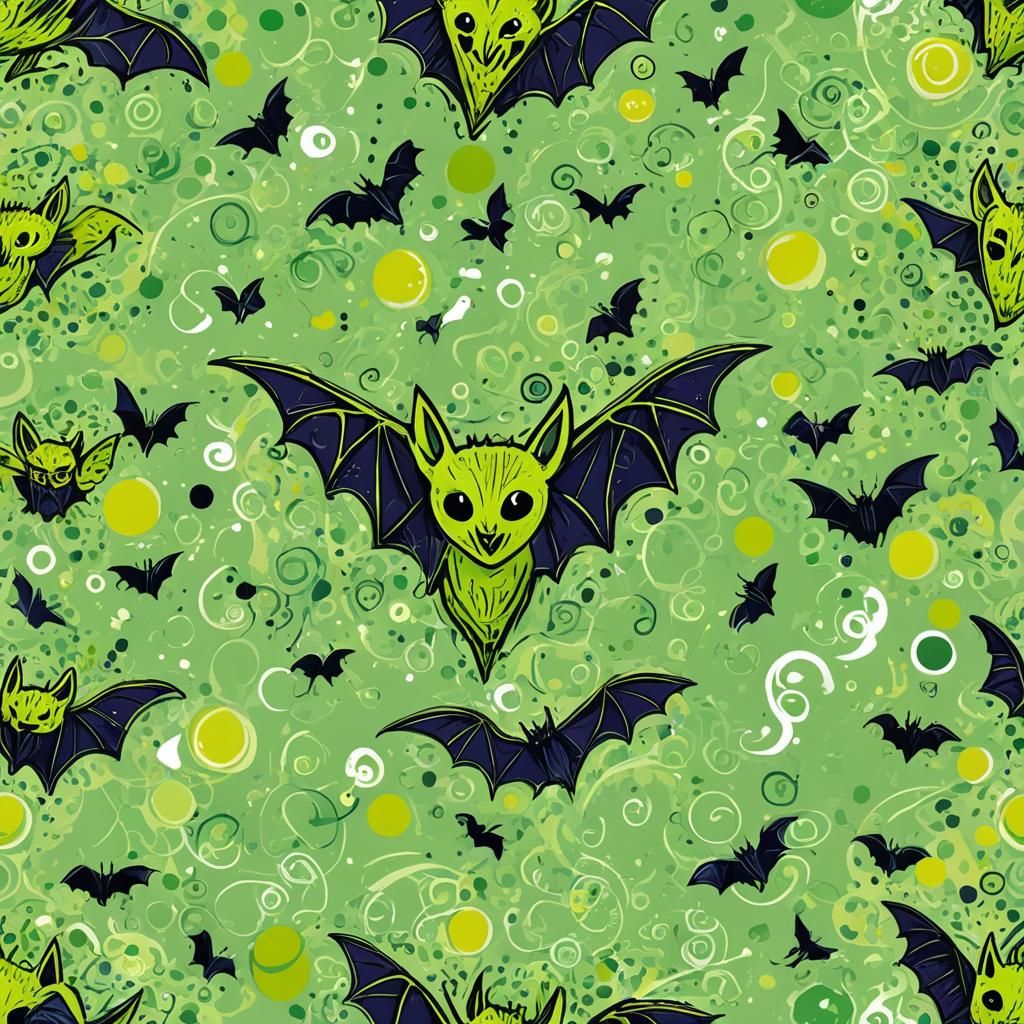 Cute Lime Bat in Abstract Style