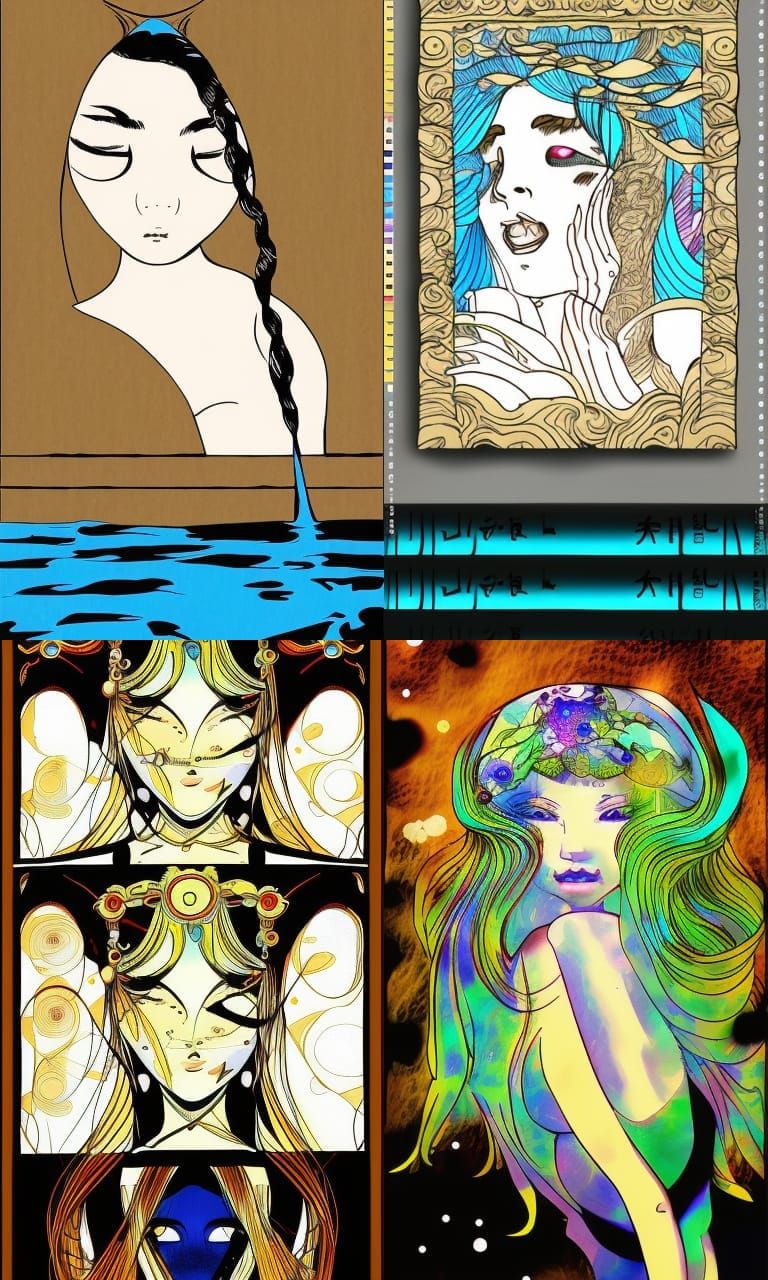 Water Goddess Portrait in Japanese Illustration Style