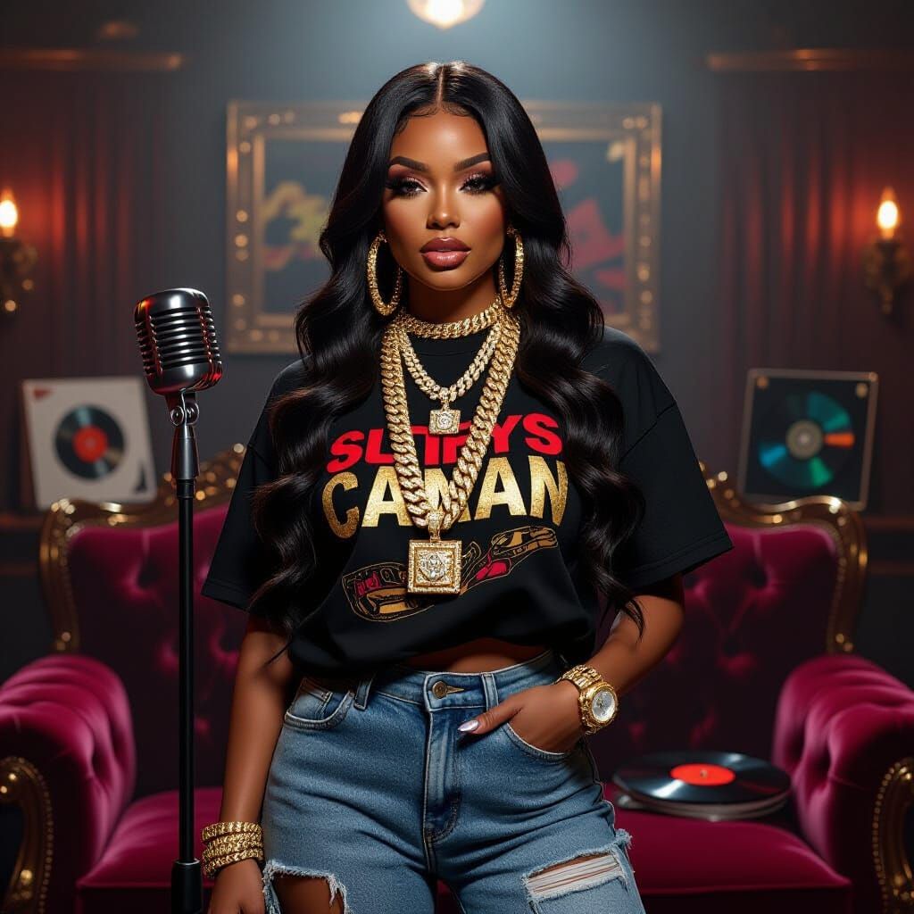 Confident Rapper in Opulent Studio: Hyperrealistic