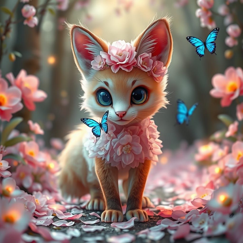 Ethereal Fox-Cat Hybrid in Enchanted Forest