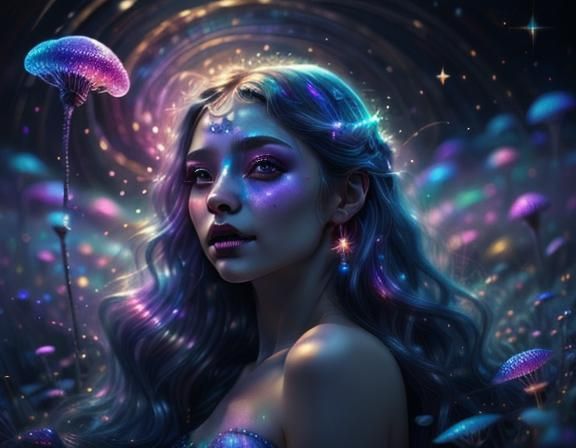 Cosmic Portrait with Starlight, as 3D Rendered Art