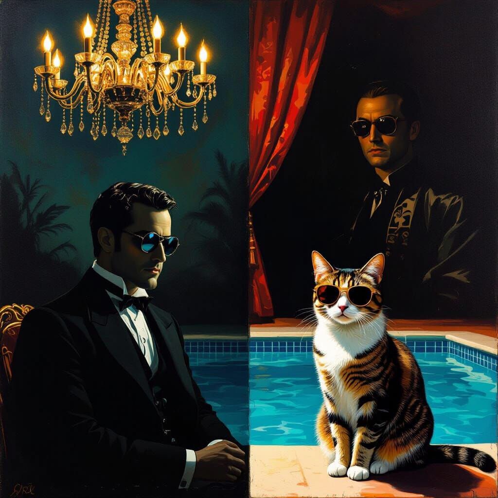 Cat by Pool with Othello, Desdemona & Kafka's Josef K