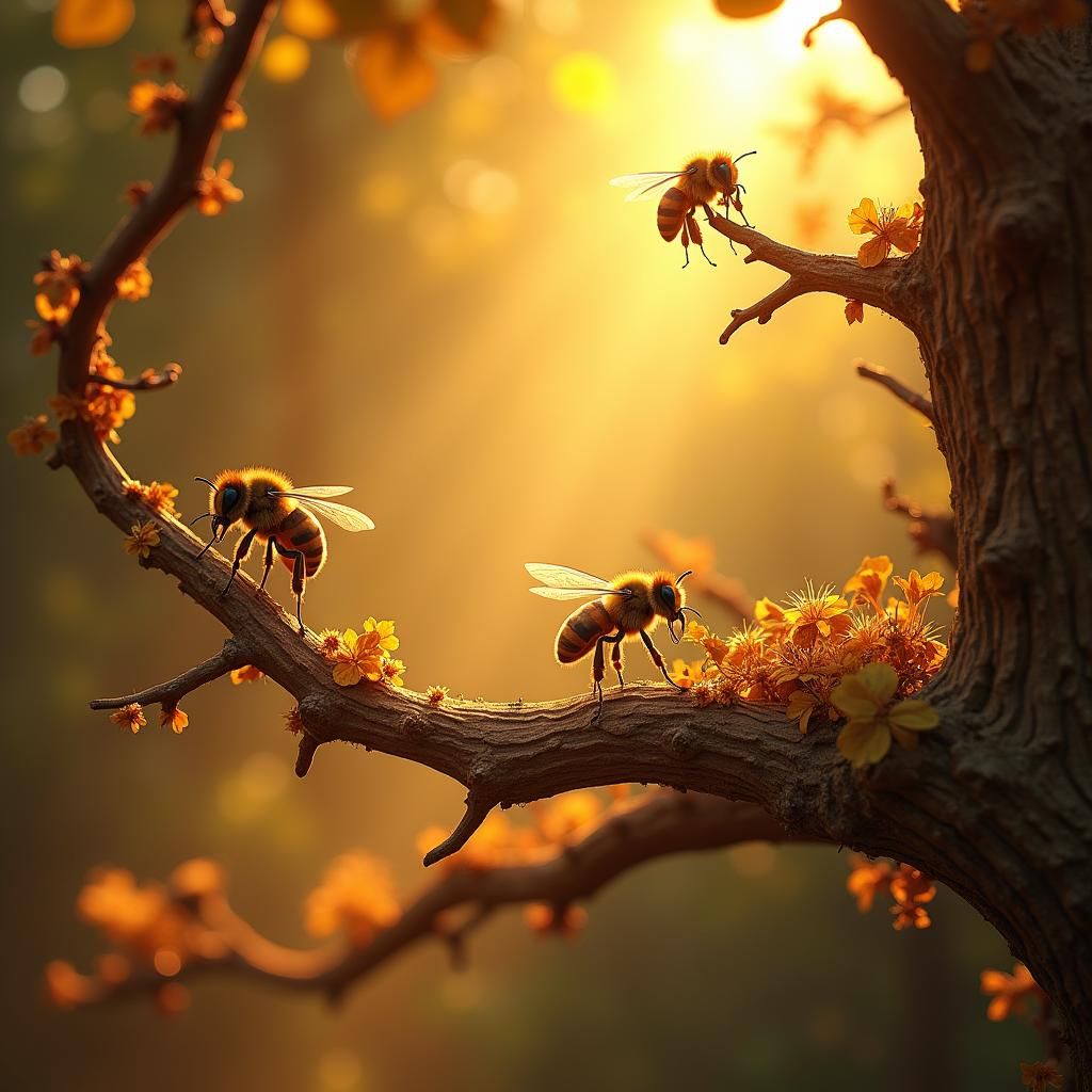 Bees in Autumnal Light: Photorealistic Fantasy Art