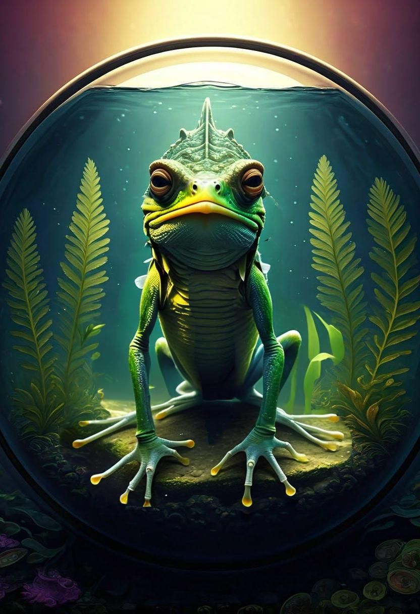 Aquatic Frog-like Creature in Biopunk Style