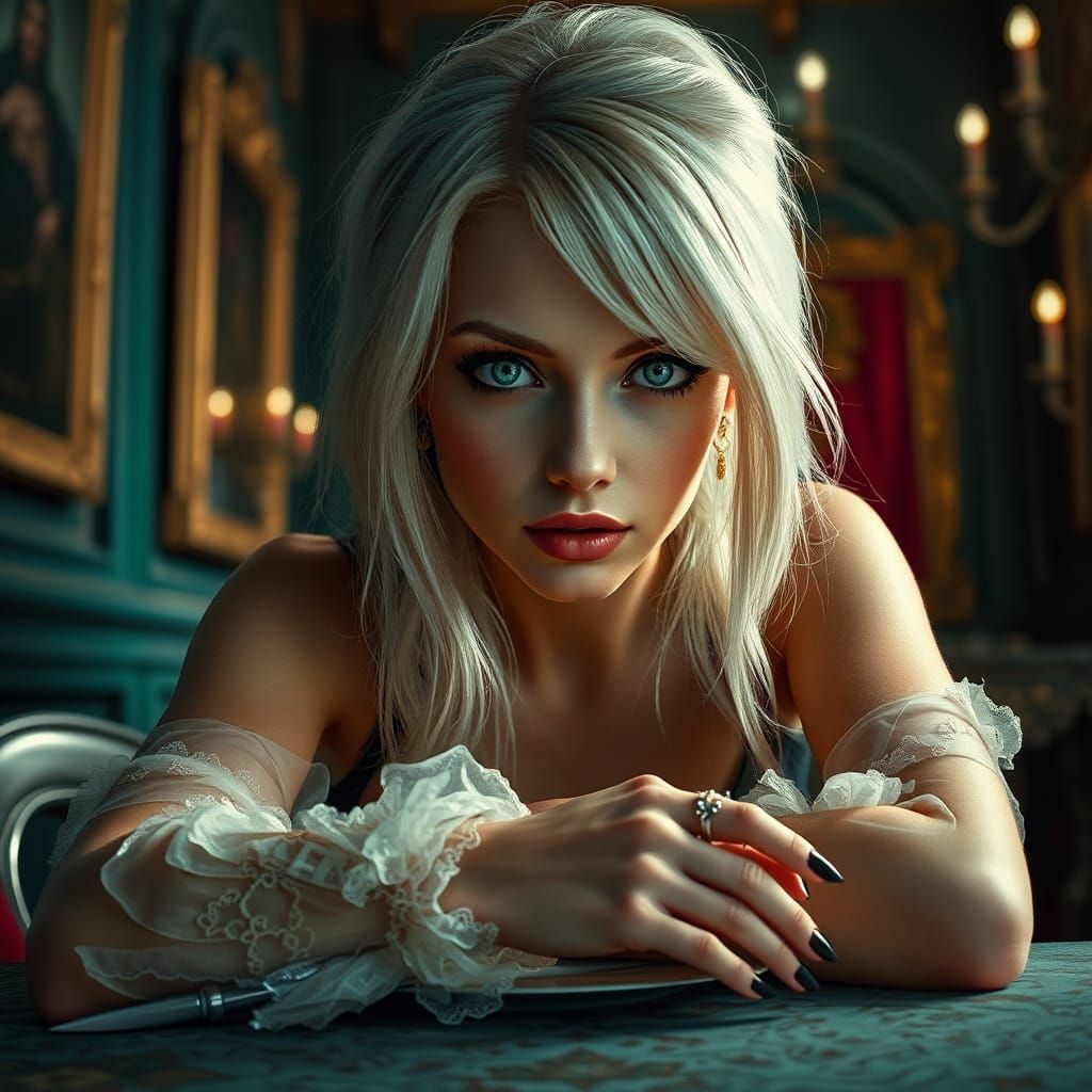 Gothic Woman in Hyperrealistic Splash Art