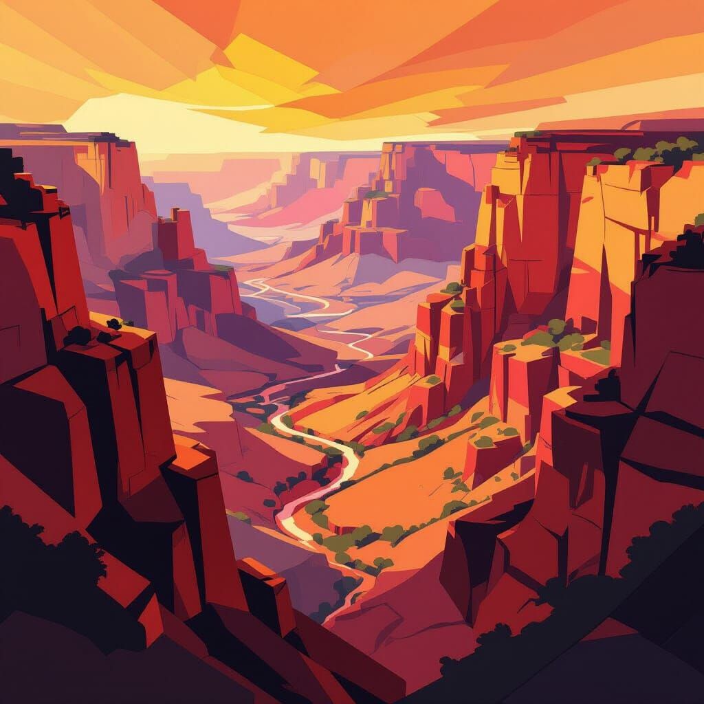 Vibrant Neo-Cubist Copper Canyon Landscape