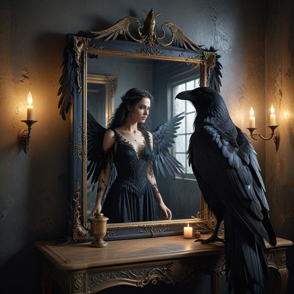 Celtic Goddess Morrigan Transforms into Raven in Castle Ruin...