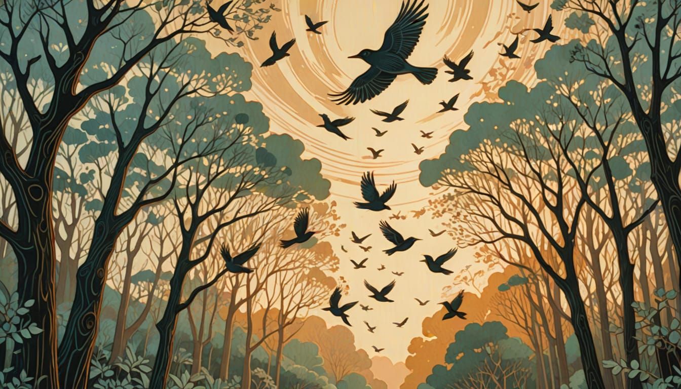 Surreal Birds in Dappled Light, Ethereal Dreamscape