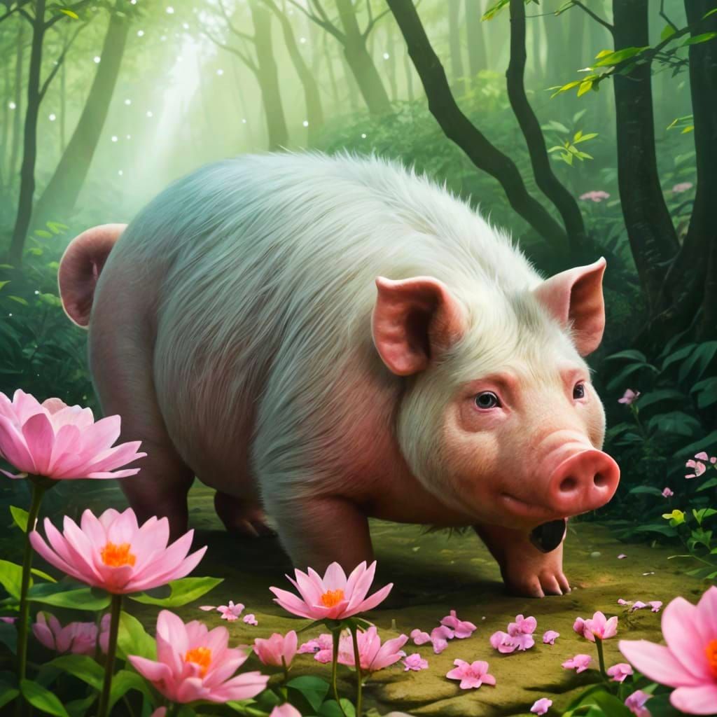 Pig-Monster Smelling Flower in Lush Forest