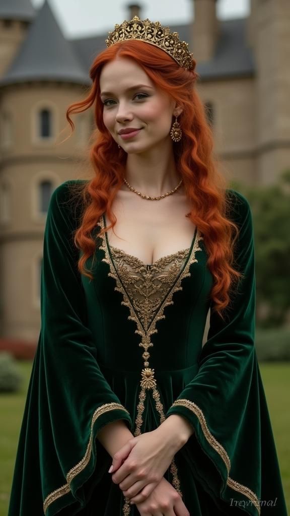 Medieval Queen in Green Gown Portrait