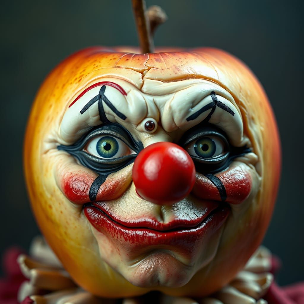 Whimsical Clown Apple in Tim Burton's Style