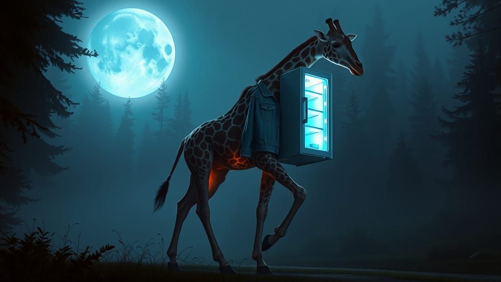 Giraffe-Refrigerator Hybrid Walks in a Misty Forest