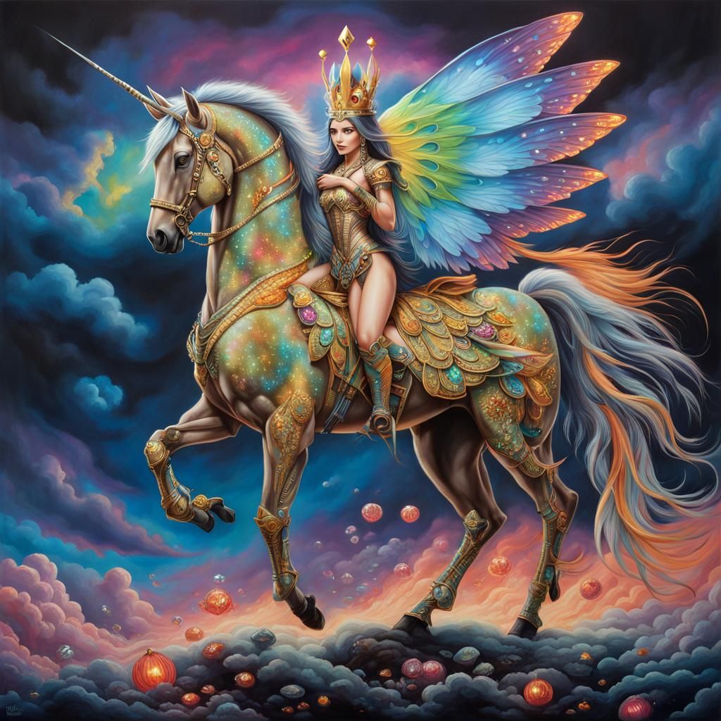 Bioluminescent Horse-Woman in Hellscape