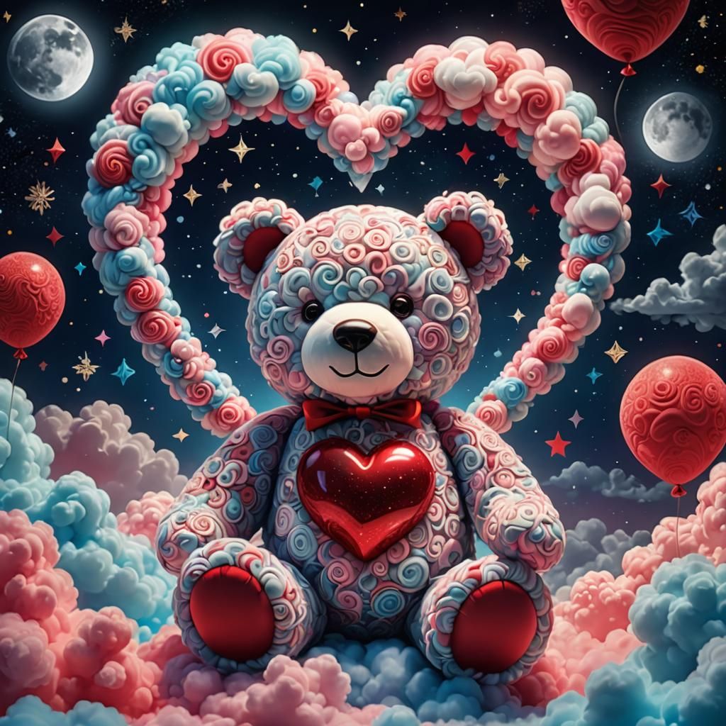 Cotton Candy Teddy Bear in Starry Sky