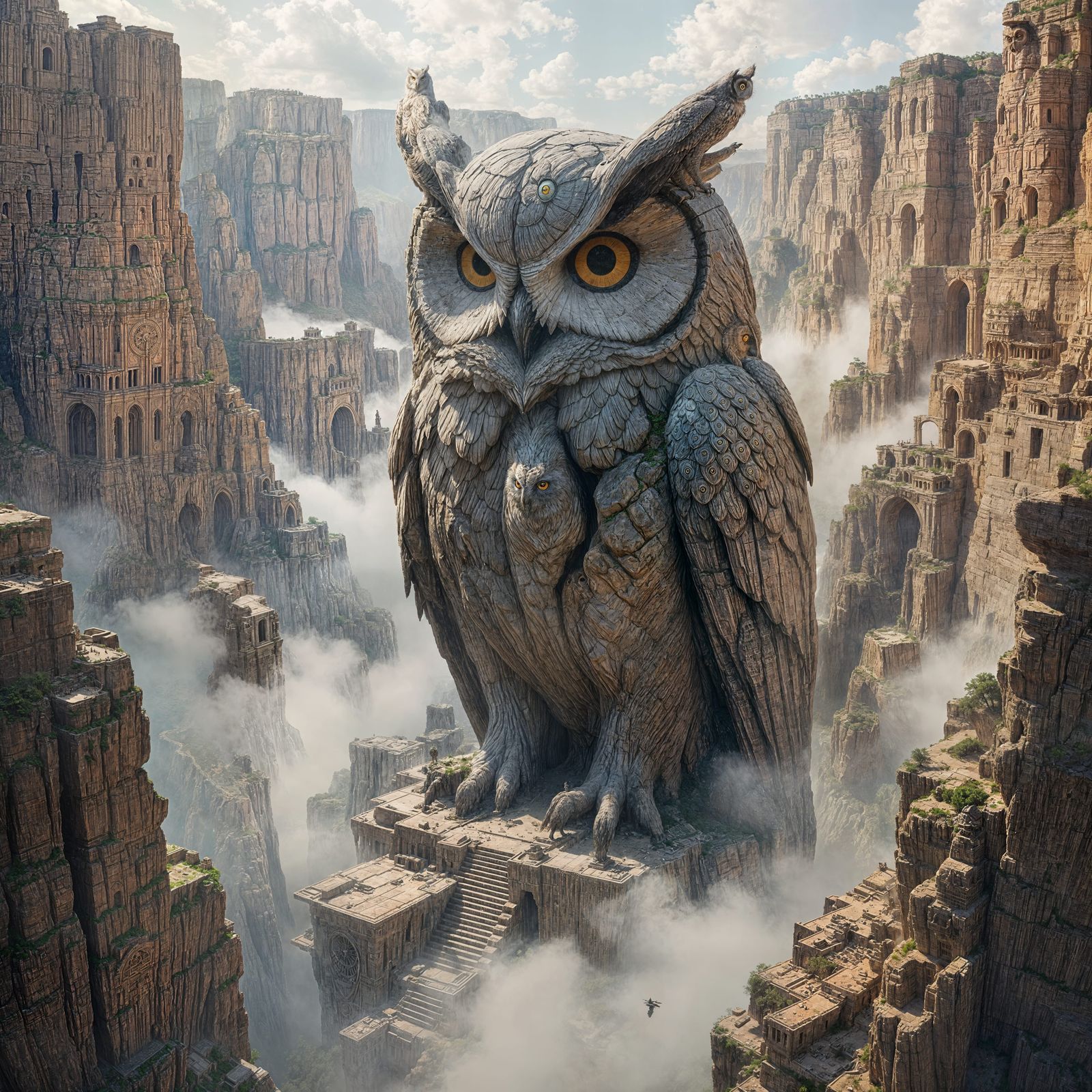 Colossal Owl Statue Guards Abandoned Canyon City