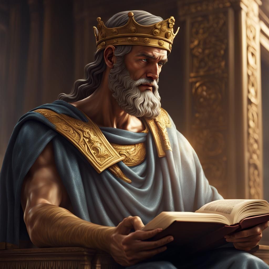 Ancient Greek King Reading: Hyperrealistic Concept Art