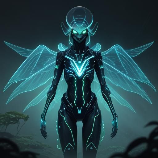 Alien Firefly Emits Light in Sci-Fi Forest