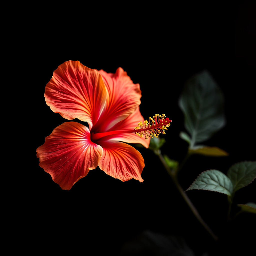 Exotic Hibiscus Flower on Black: Photorealistic Radiance