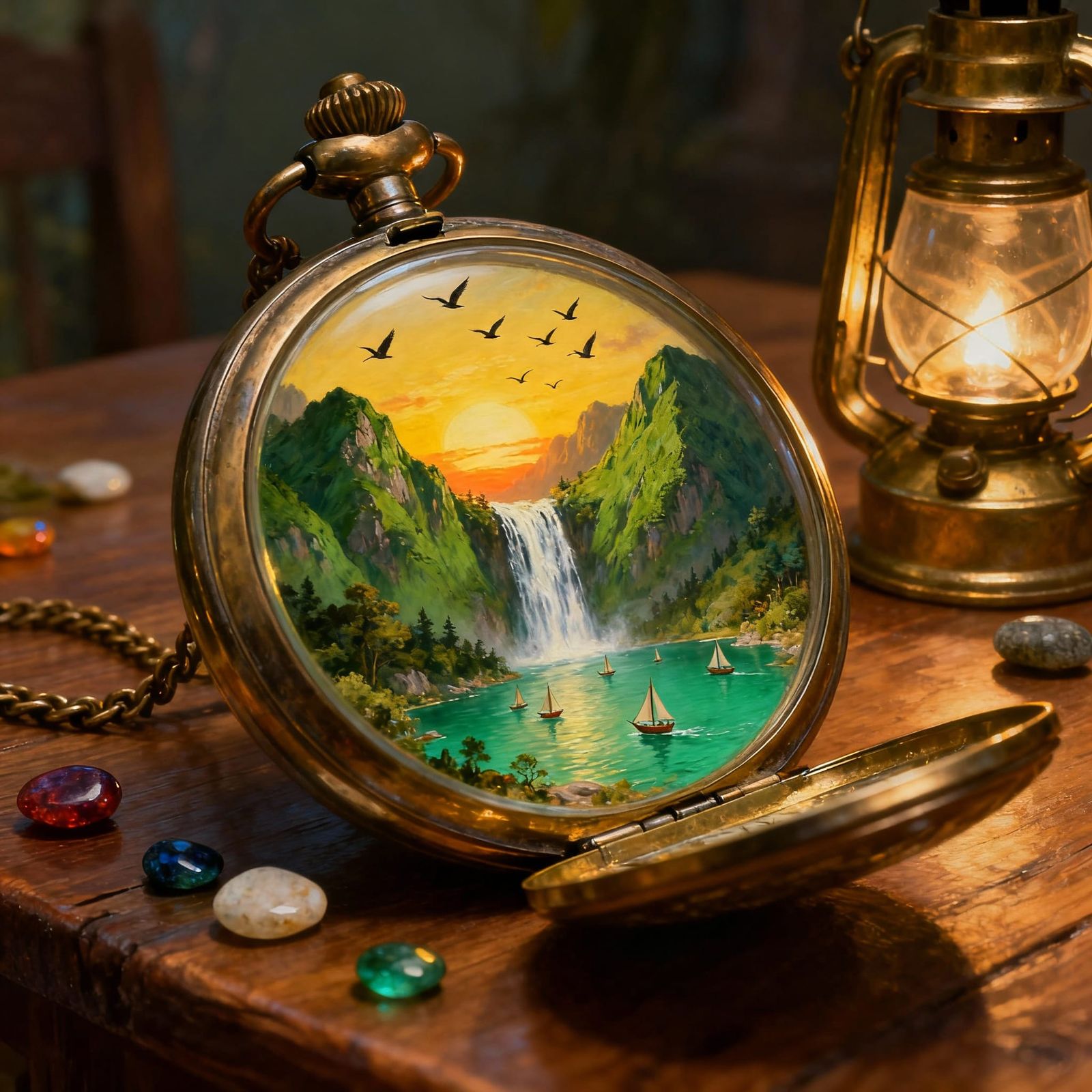 Surreal Pocket Watch Reveals Miniature World of Emerald Lake...