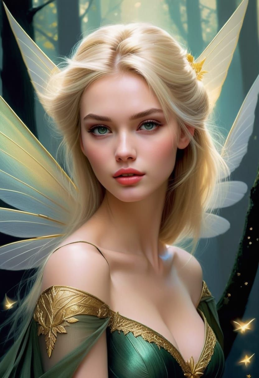 Tinkerbell Soaring in Enchanted Forest: Fantasy Art