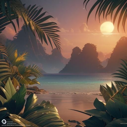 Tropical Leaves Pattern in Sunset Light