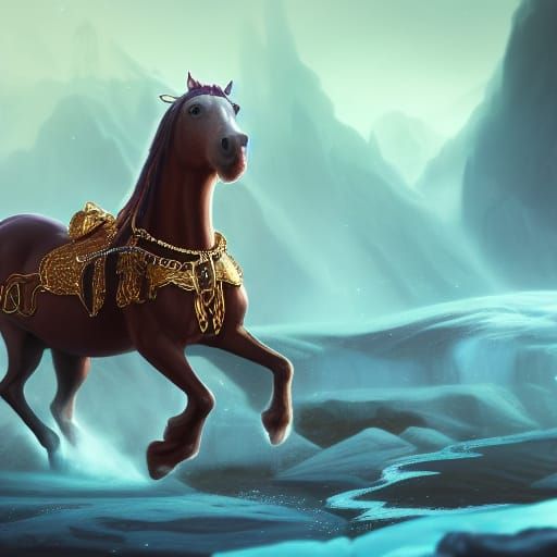 Horse Attacks Ice Cream Man in Matte Painting Style