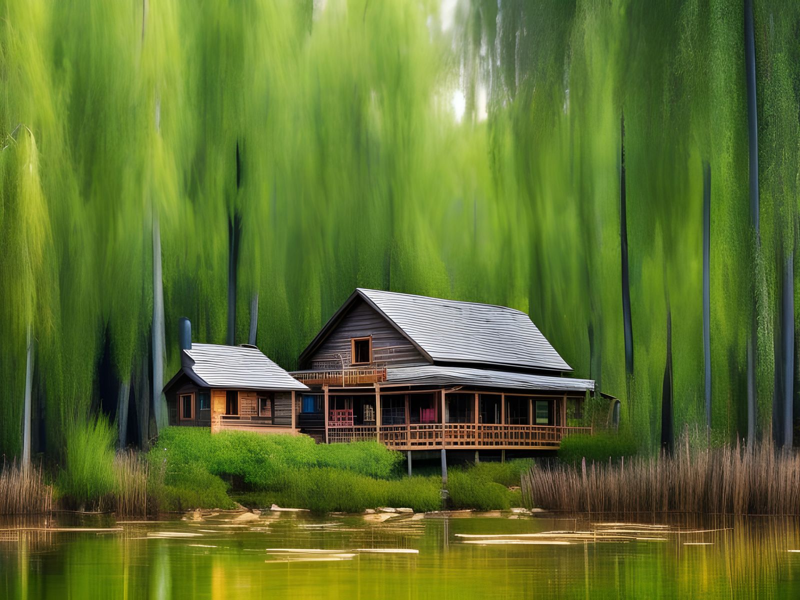 Rustic Cabin by Lake in Academic Art Style