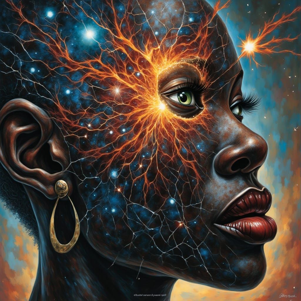 Fractured Black Female Face with Galaxy Within - Album Art