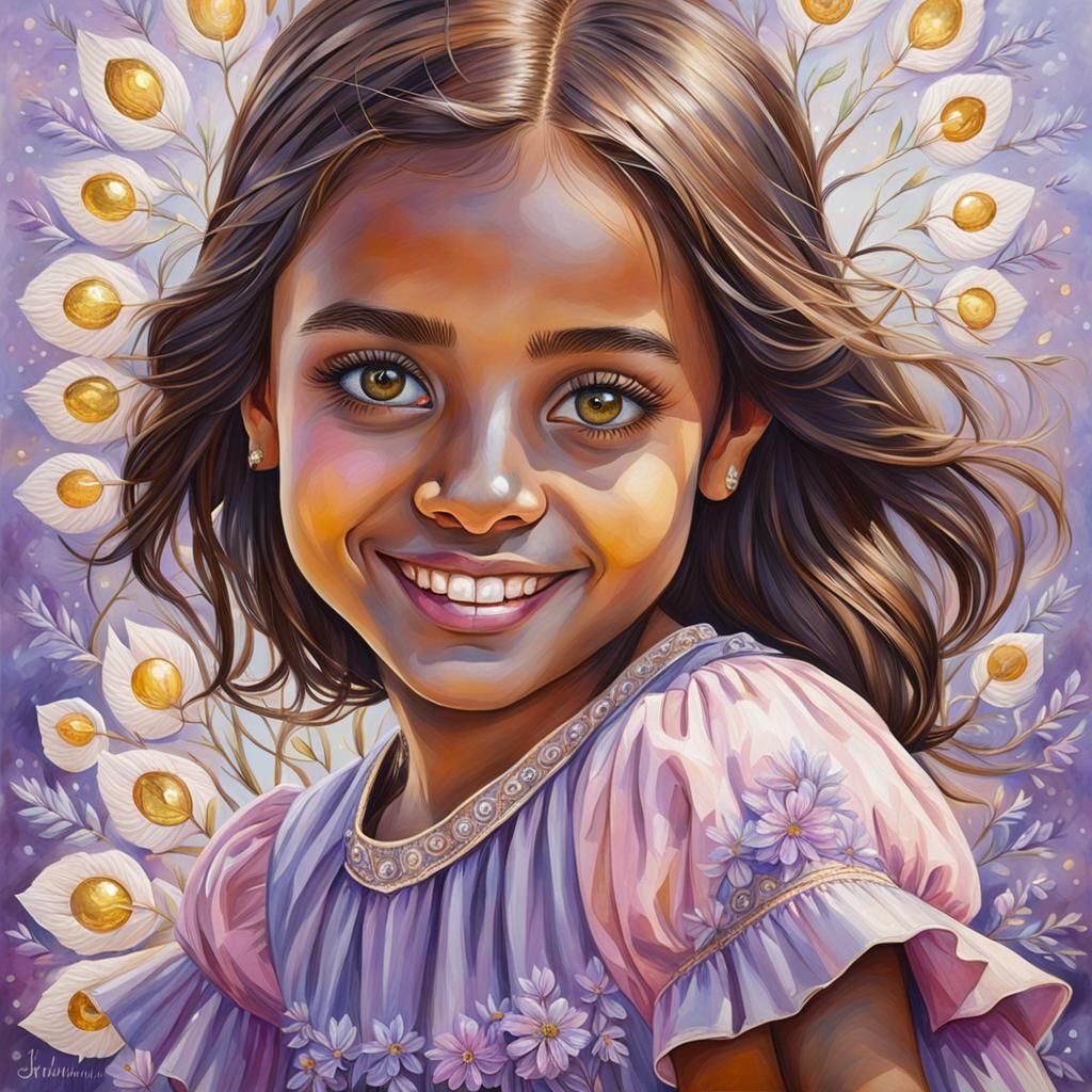 Smiling Girl Portrait in Impasto Gouache Style