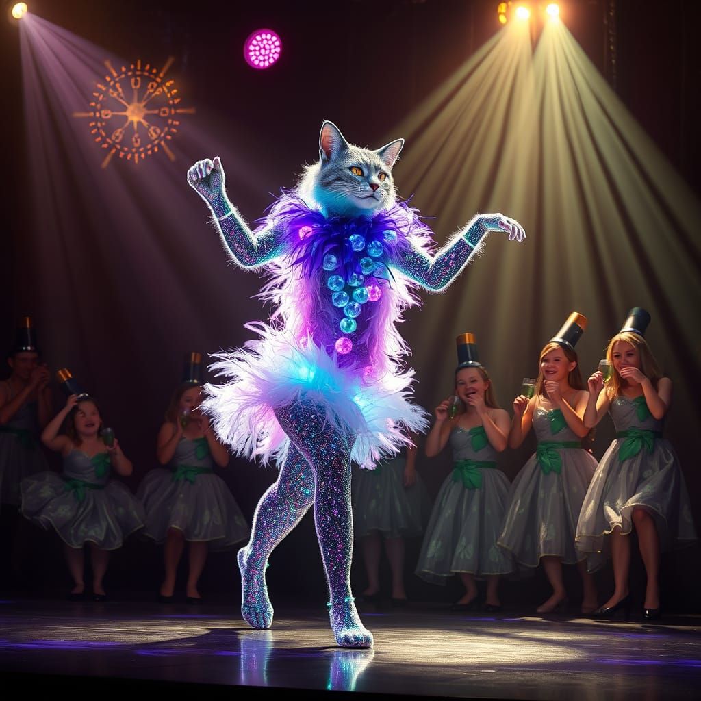 Holographic Smilodon Dancer in Neon Futuristic Style