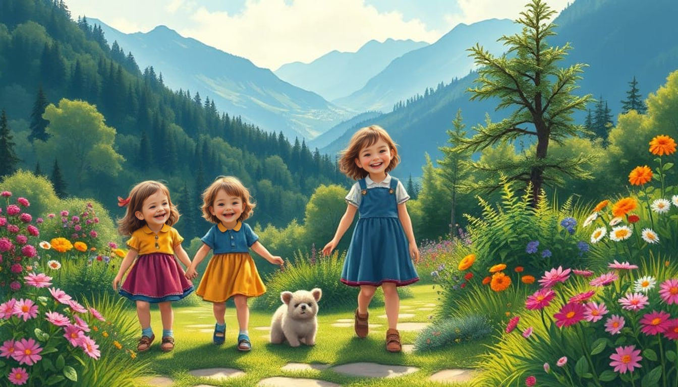 Happy Family Stroll in Mountain Garden
