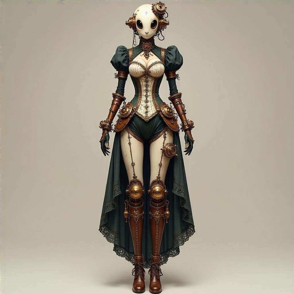 Victorian Steampunk Robot Maid Gynoid