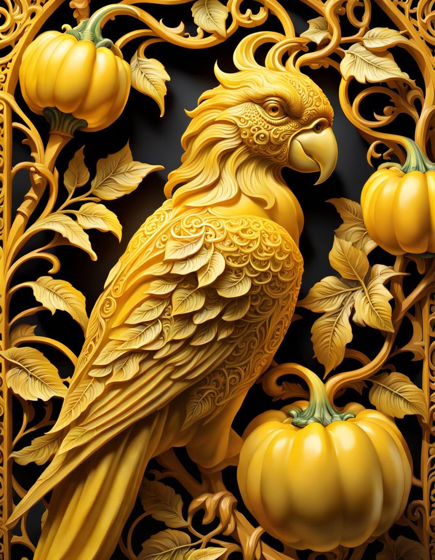 Yellow parrot bell pepper carving