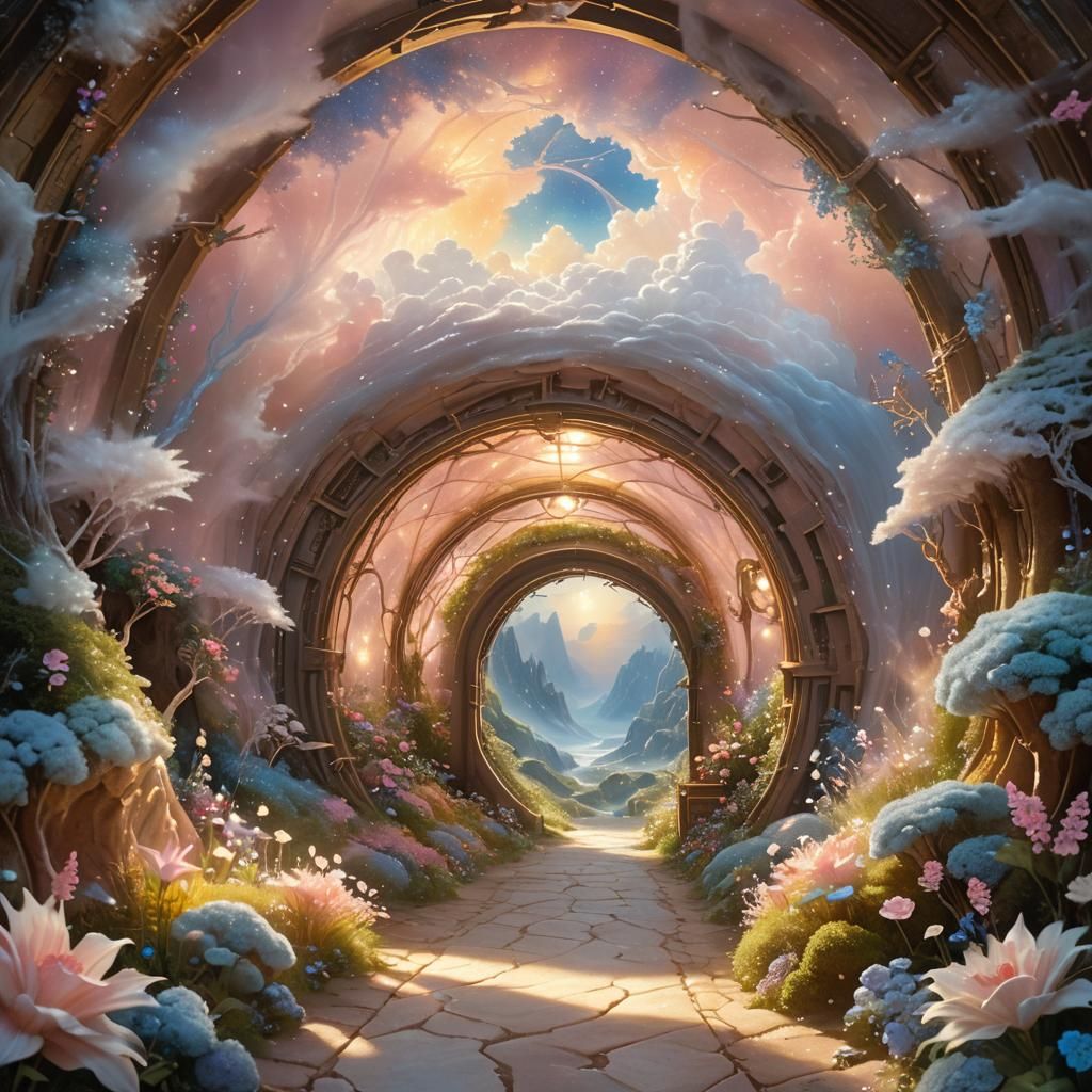 Glowing Tunnel at Earth's Core in Dreamlike Style