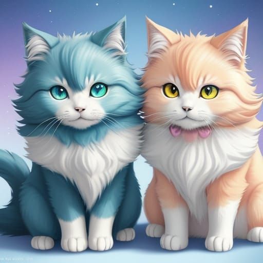 Fluffy Dog and Sleek Cat in Whimsical Anime Style