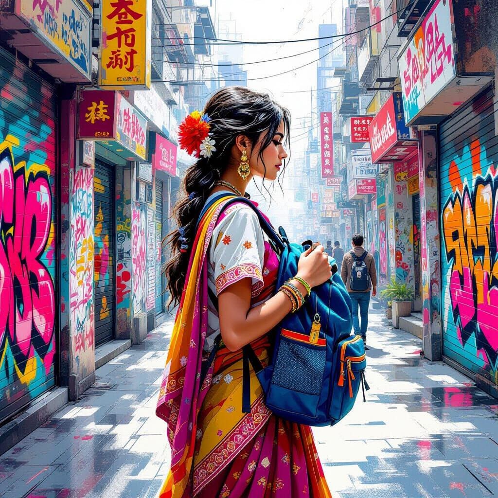 Indian Student Abroad in Vibrant Graffiti City