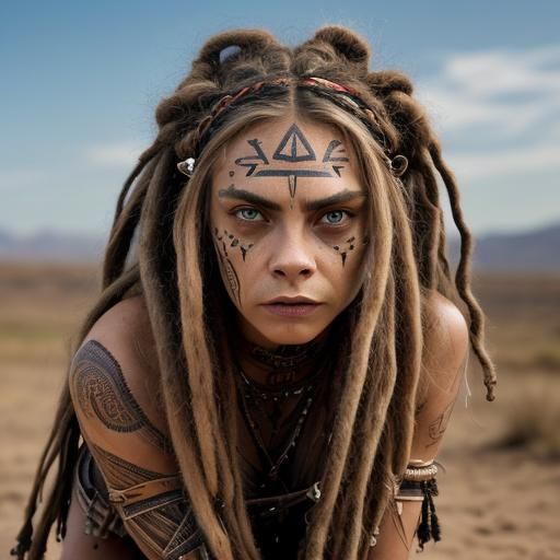 Warrior Woman Kneeling in Mud with Sword