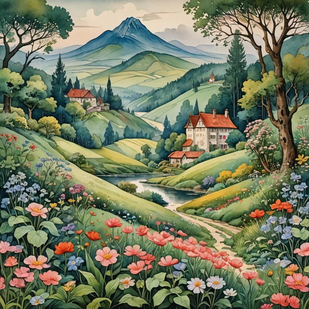 Surreal Serene Landscape in Watercolor Art