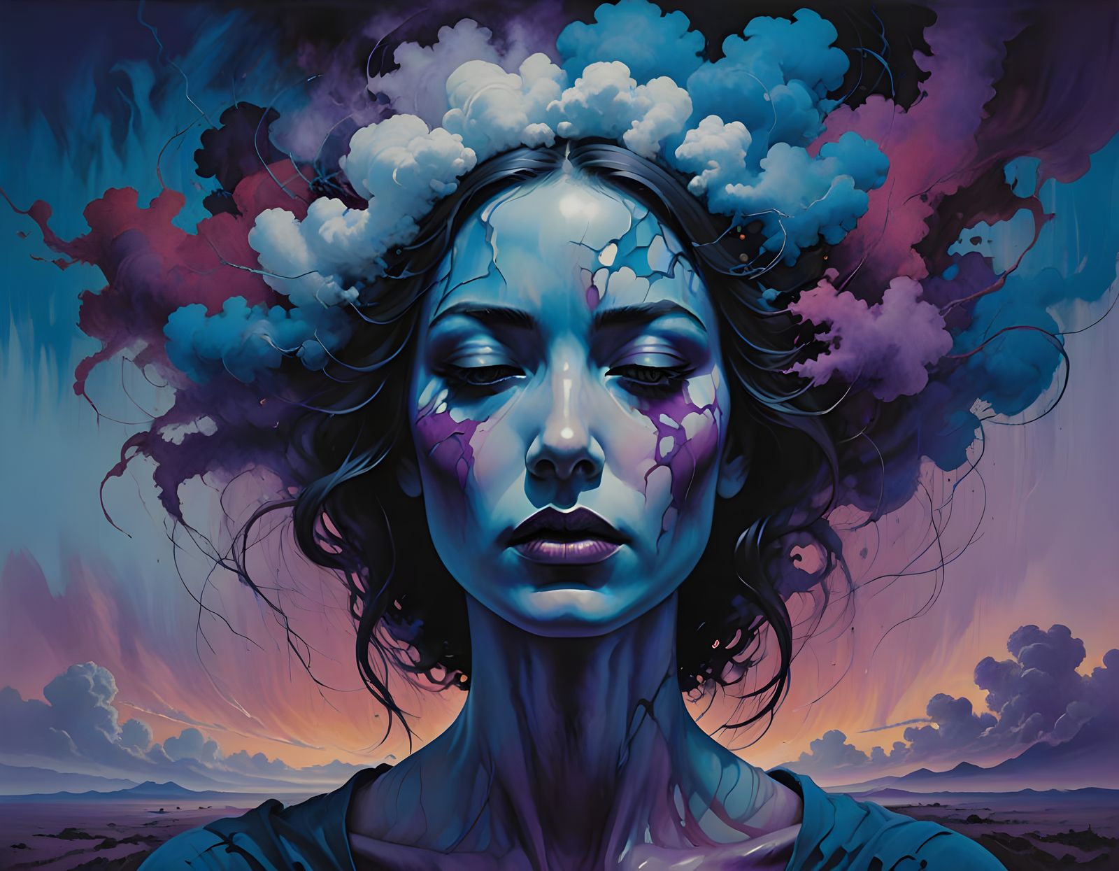 Surreal Figure Embracing Electric Storm