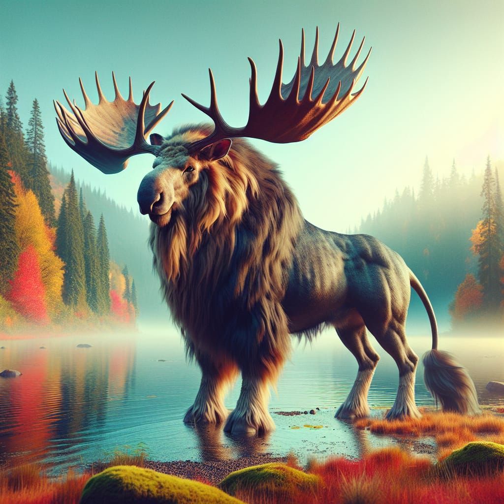 Majestic Moose-Buffalo Hybrid in Autumnal Setting