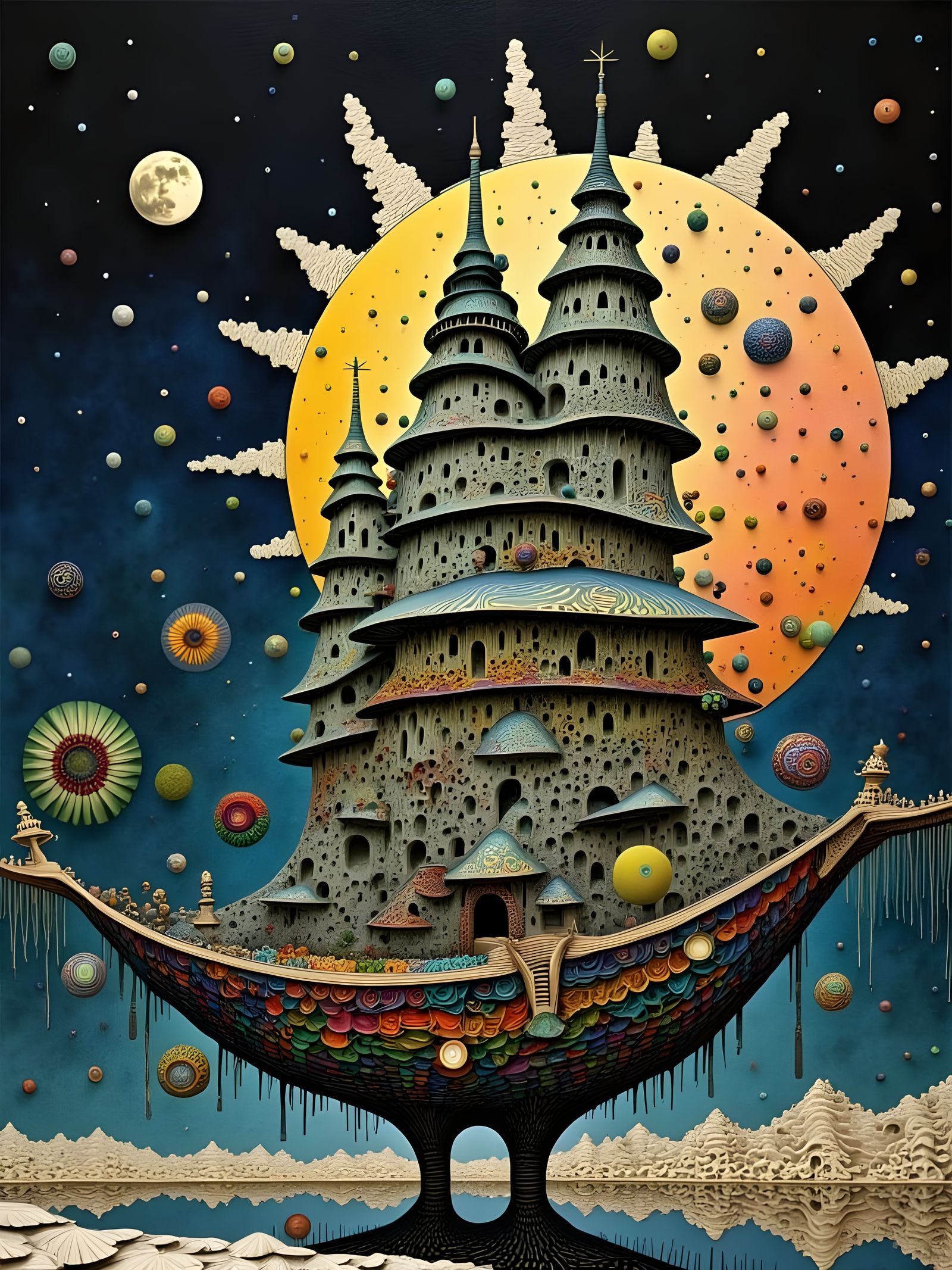 Gritty Cityscape Fantasy Boat Tower