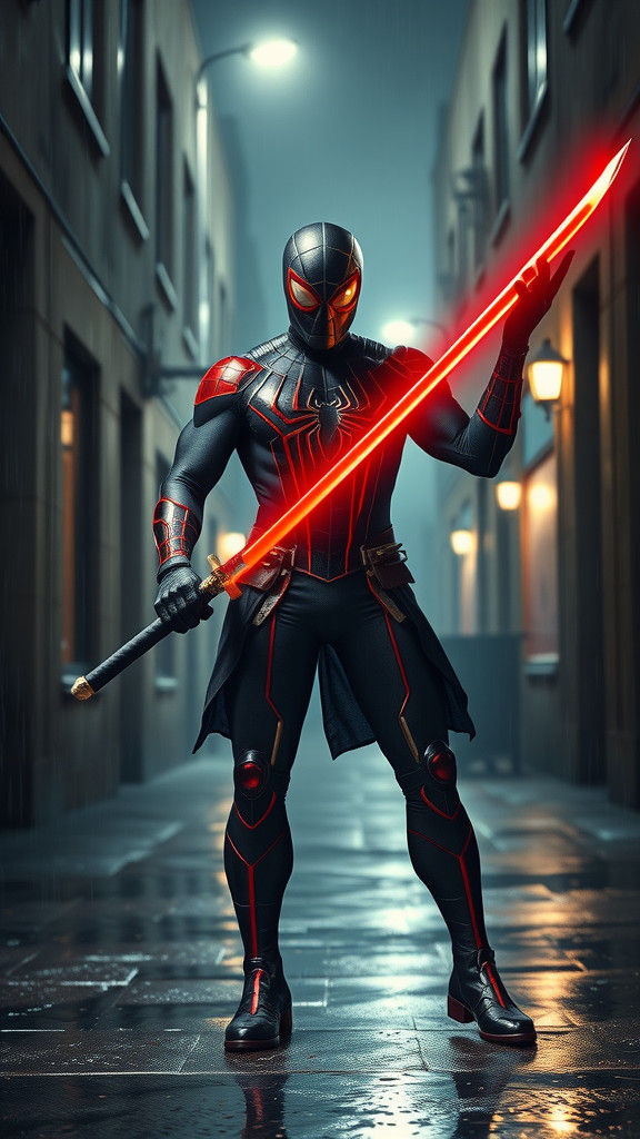 Samurai-Inspired Spider Superhero with Energy Katana