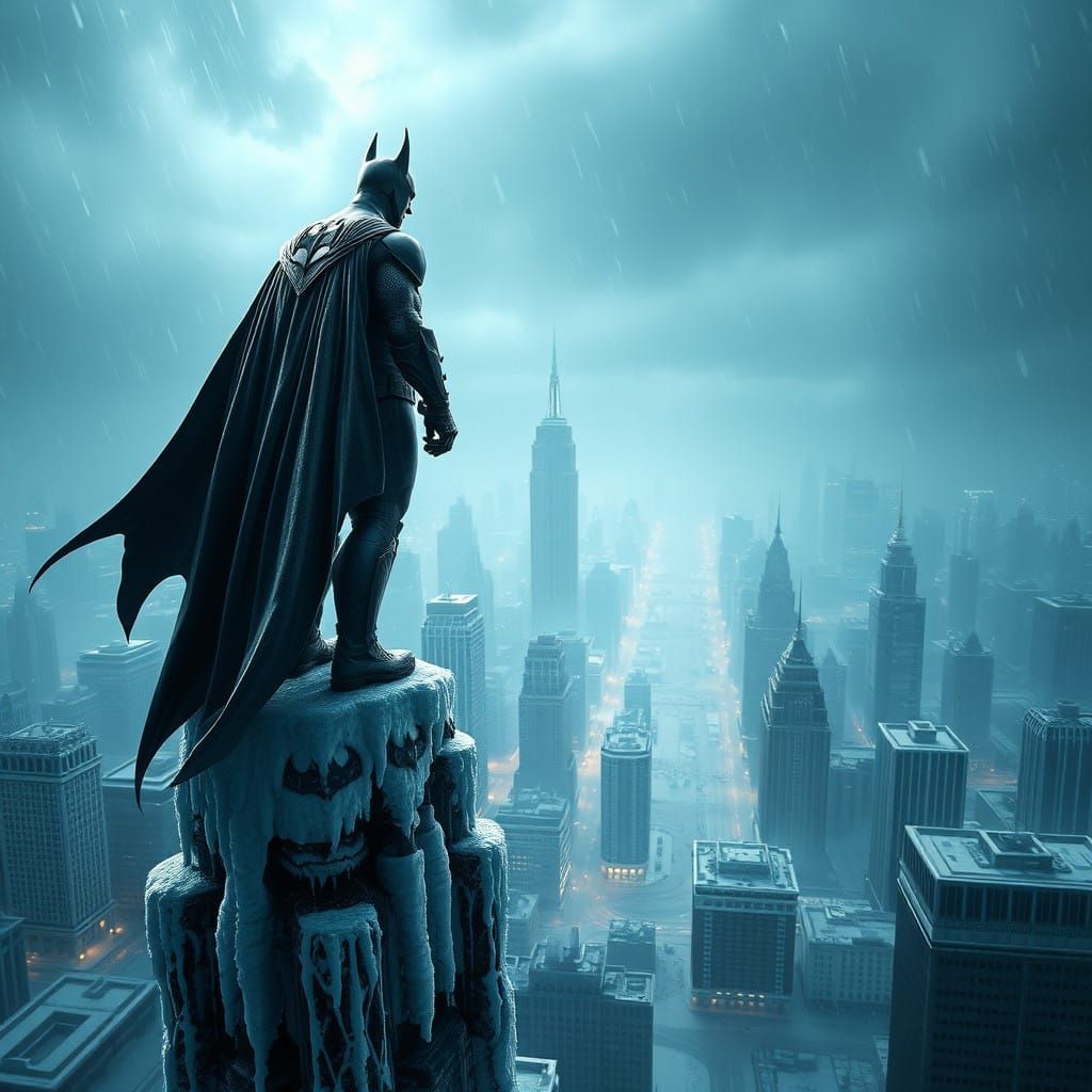 Batman Stands Vigilant Over Frozen Gotham City in Cinematic...