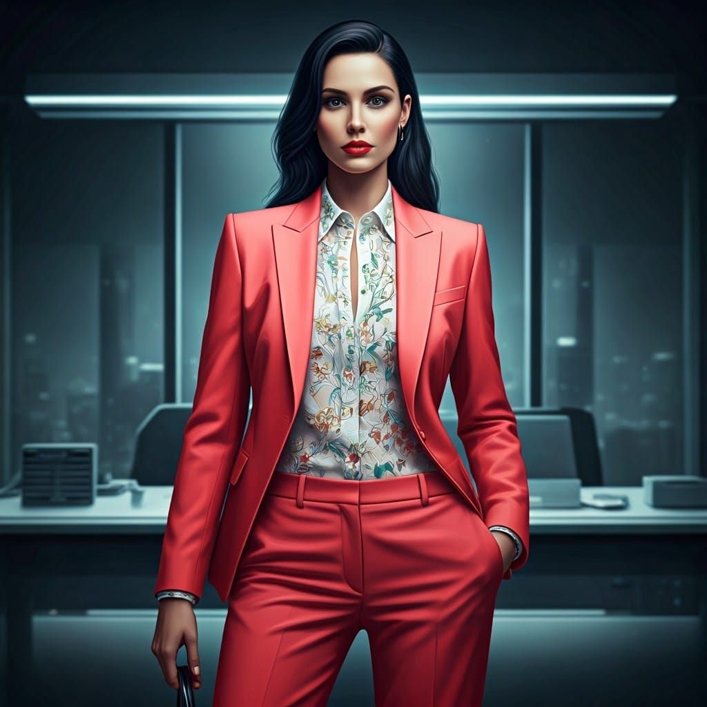 Elegant Businesswoman in Futuristic Realism Style