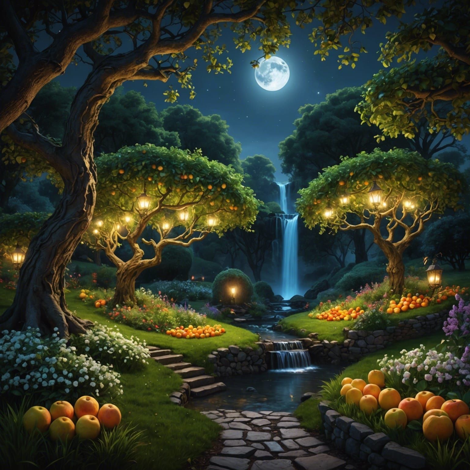 Enchanted Orchard: Moonlit Dark Fantasy Concept Art