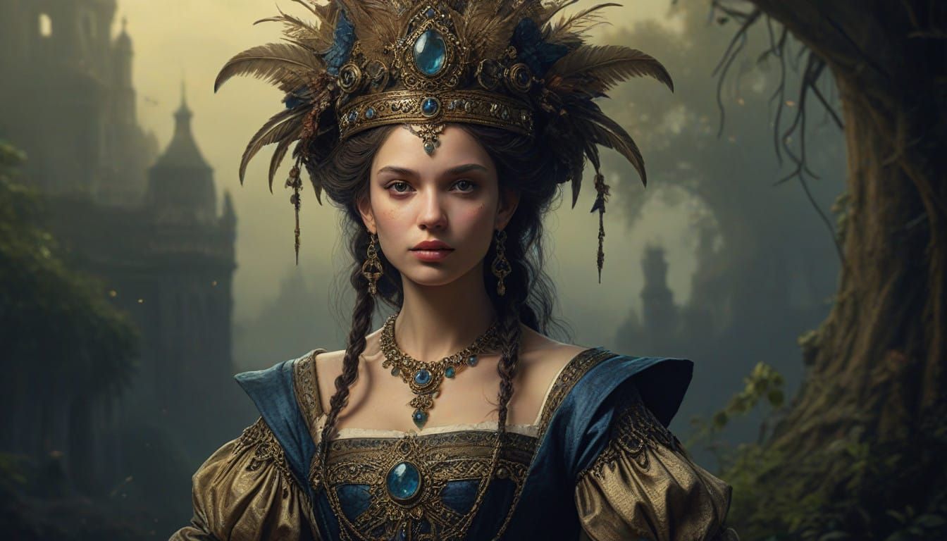 Elegant Dark Fantasy Beauty Queen Portrait